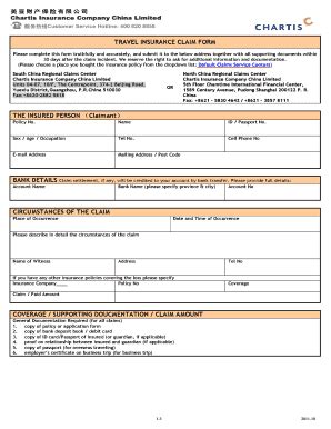 Fillable Online Travel Insurance Claim Form Fax Email Print Pdffiller