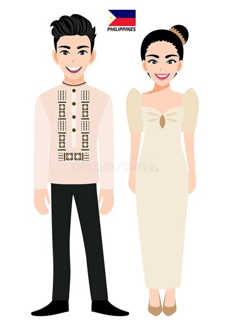 Couple of Cartoon Characters in Philippines Traditional Costume Vector ...