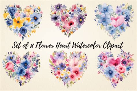 Flower Heart Watercolor Clipart Graphic By Pcudesigns Creative Fabrica