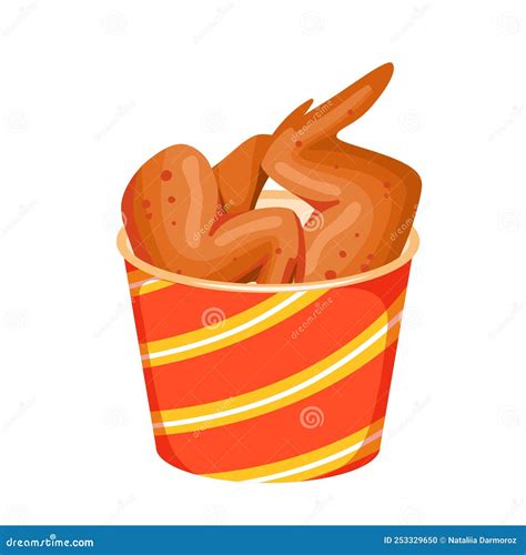 Chicken Deep Fried Crunchy Wings In Paper Bucket, Hot Crispy Food Snack