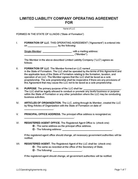 Free Illinois LLC Operating Agreements 2 Free LLC Operating