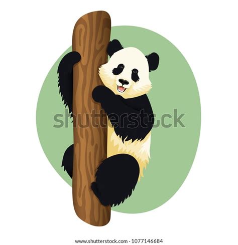 Illustration Smiling Giant Panda Climbing Tree Stock Vector Royalty