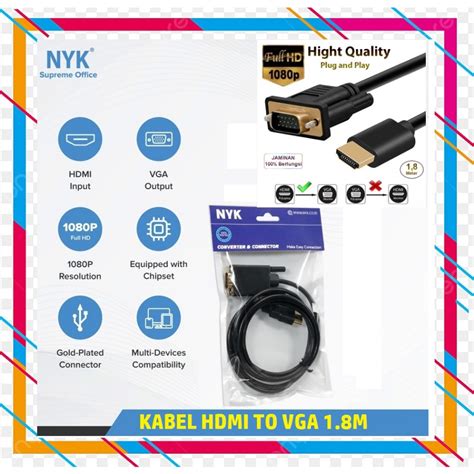 Jual NYK Kabel HDMI To VGA Kabel HDMI Male To VGA Male NYK 1 8 Meter