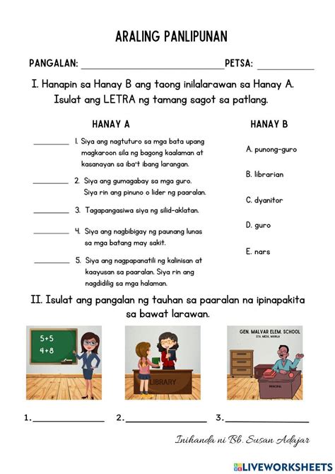 Mga Tauhan Sa Paaralan Worksheet