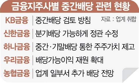 주주 달래기 나선 금융지주 너도나도 중간 배당 네이트 뉴스