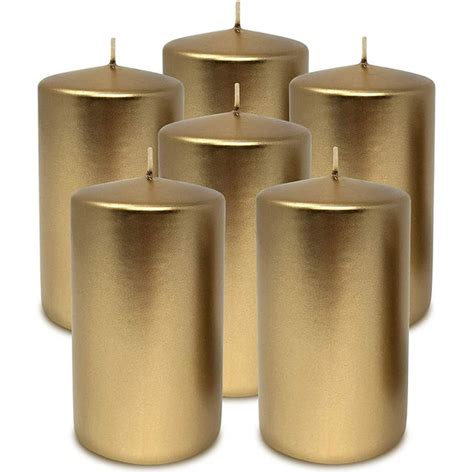 Hyoola 275 X 5 Inch Unscented Dripless Metallic Pillar Candles Antique Gold 6 Pack