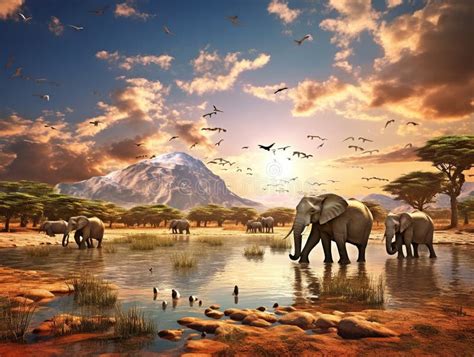 Ai Generated Illustration Wildlife Concept Of Elephants In African