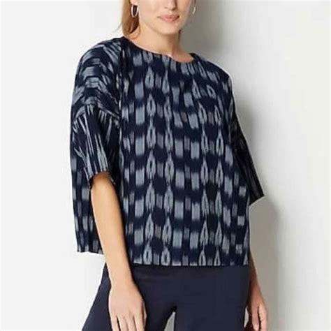 J Jill Pure Jill Indigo Mixed Ikat Print Top Size Sm Gem