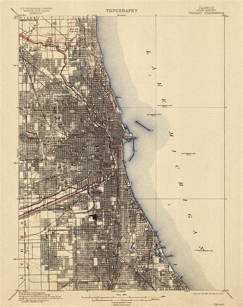 Antique Map Of Chicago Usgs Topographic Map 1901 Drawing By Blue