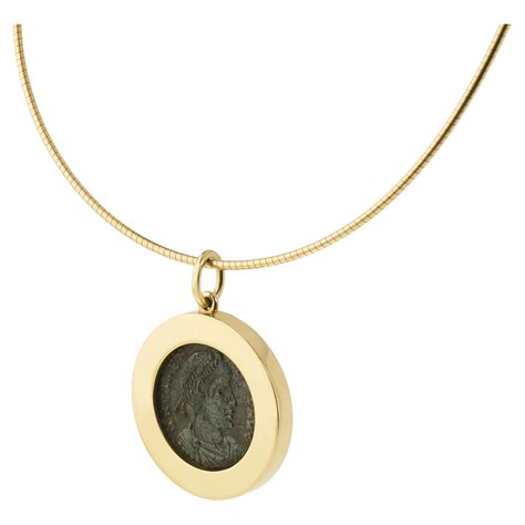 Victoria Strigini Ancient Roman Bronze Coin In K Gold Slice Pendant