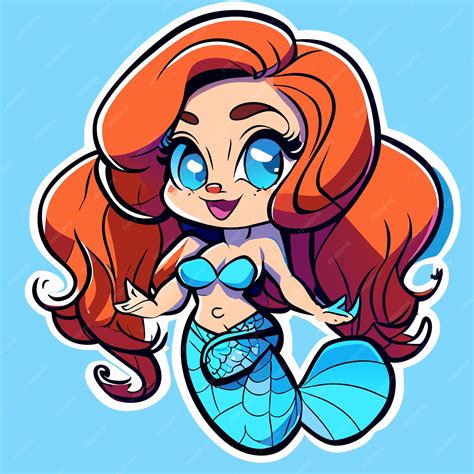 Premium Vector Cute Princess Mermaid Girl Chibi Kawaii Hand Drawn Cartoon Sticker Icon Concept