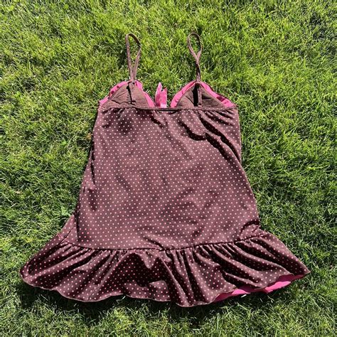 Rampage Brown And Pink Polka Dot Lingerie Tank Depop
