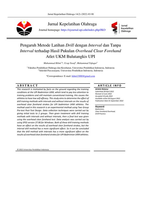 PDF Pengaruh Metode Latihan Drill Dengan Interval Dan Tanpa Interval