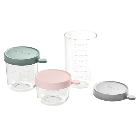 Beaba Glass Storage Jar Set Pink Old Pink