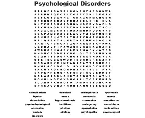 Psychological Disorders Word Search Word Db Excel