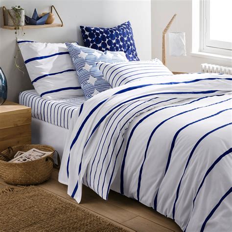 Glenans Nautical Striped 100 Cotton Duvet Cover Blue White La