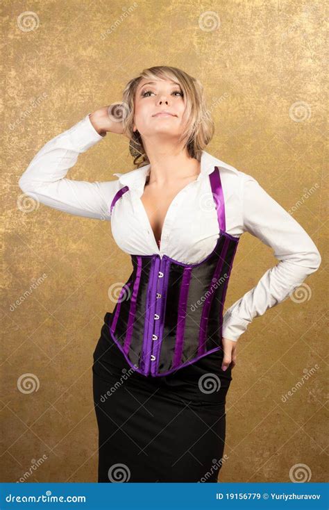 Blonde Woman In Corset And Skirt Stock Image Image Of Girl Happy