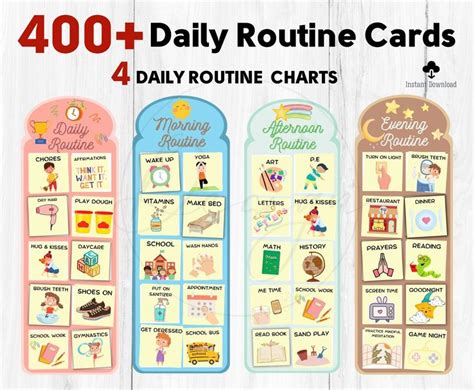 400 Daily Routine Cards 4 Daily Routine Charts Editable Etsy