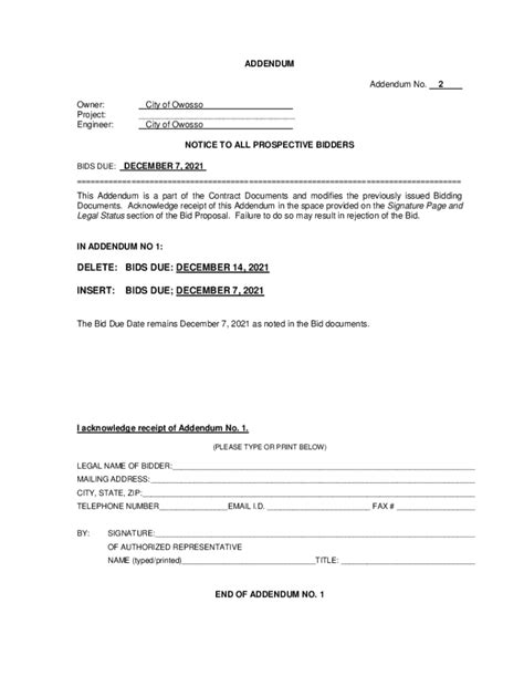 Fillable Online City Of Owosso Notice To All Prospective Bidders Fax