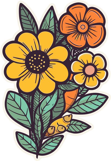 abstract colorful flower doodle art, floral decorative illustration for sticker and printing ...