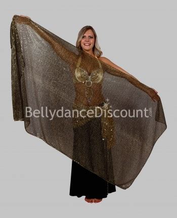 Velo Rectangular Negro Dorado Brillante Para Danza Oriental