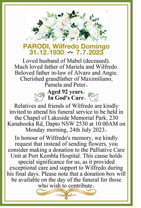 parodi wilfredo domingo tributes illawarra mercury illawarra