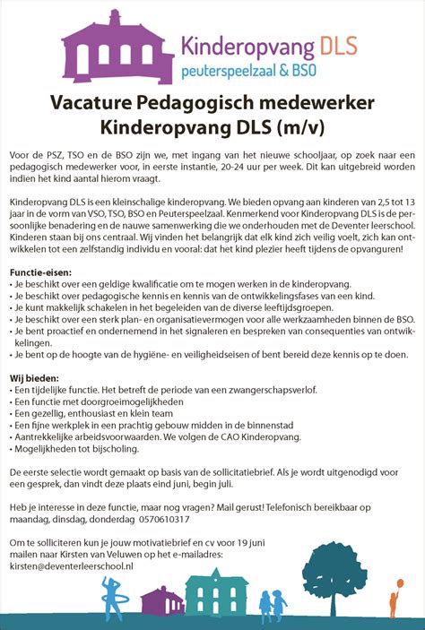 Vacature Pedagogisch Medewerker Kinderopvang Dls M V Stedendriehoek