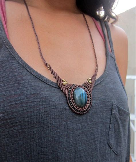 Macrame Necklace With Labradorite 5500 Via Etsy Macrame Jewelry