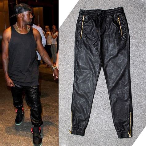 2017 Kanye West Black Pu Leather Jogger Pants Hip Hop Streetwear