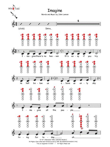 Windtab Imagine Sheet Music Clarinet Solo In C Major Download