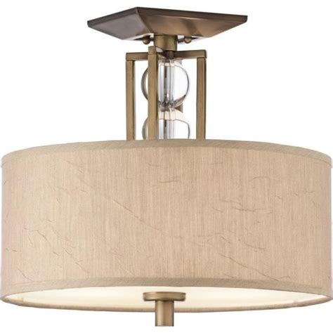 Semi Flush Fitting Ceiling Light Taupe Drum Shade And Crystal Spheres