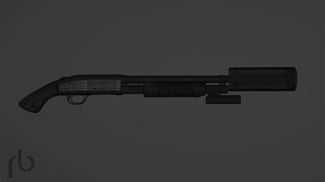 Sawed Off Shotgun Mossberg 500 With Silencer And Flashlight 3d Model Cgtrader