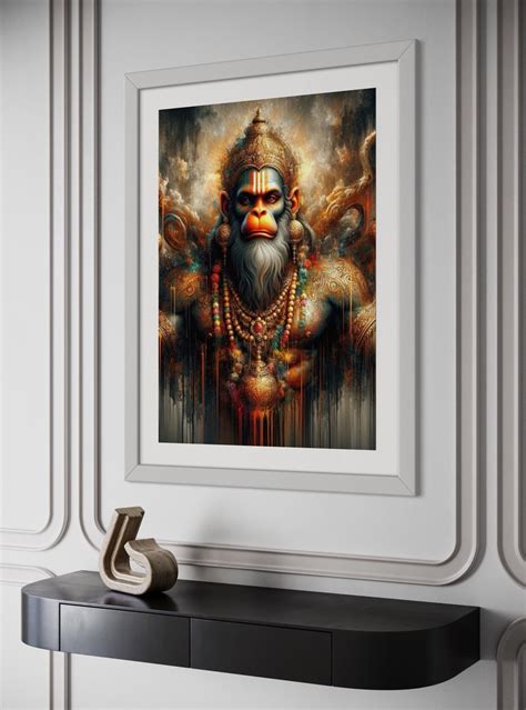 Lord Hanuman Wall Art Print Gold Art Prints For Spiritual Home Decor