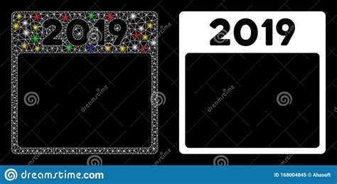 Bright Mesh Wire Frame 2019 Year Calendar Page Icon With Flare Spots