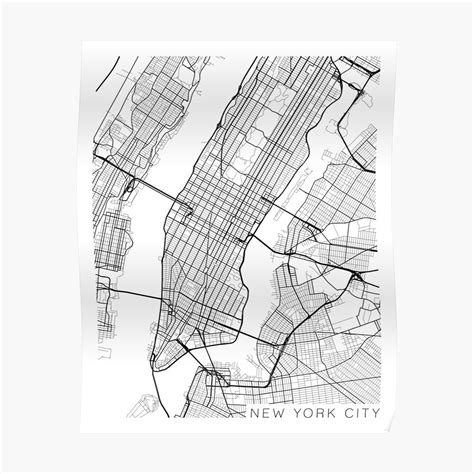 "New York City, Map - Black and White" Poster by MainStreetMaps | Redbubble