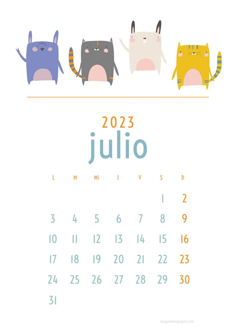 Calendario Mensual Julio 2023 Megustaenpapel Imprimibles Para