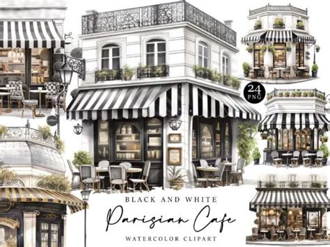 Black and White Parisian Cafe Clipart Graphic by DesignScotch ...