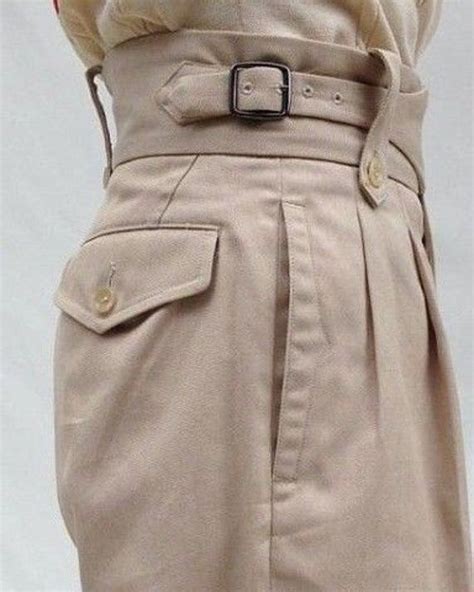 Men S Beige Gurkha Pant Custom Made High Waist Front Pleated Adjustable