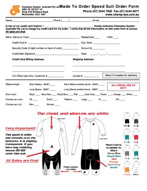 Fillable Online Speed Suit Order Form Champ Syscomau Fax Email Print