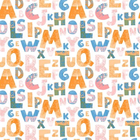 Vector Seamless Pattern With Colorful Letters On White Background