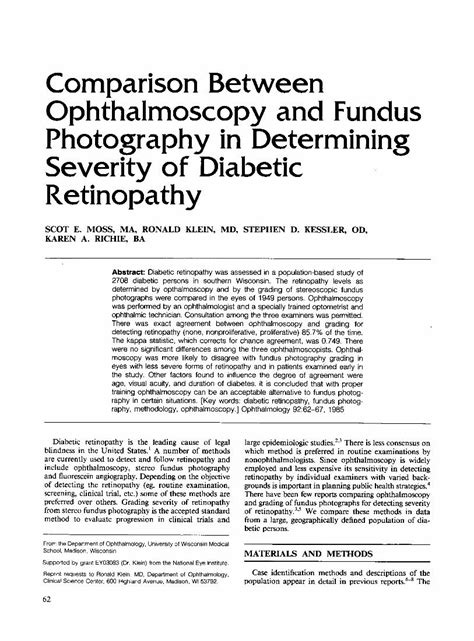 PDF Comparison Between Ophthalmoscopy And Fundus Photography In