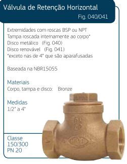 Válvula de Retenção Horizontal Bronze Pistão 1 2 Fig 041 Válvulas