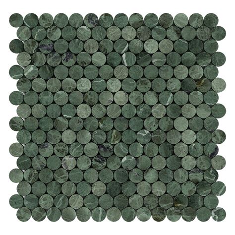 Verde Tia Honed Penny Round Marble Mosaic X Marble Slab