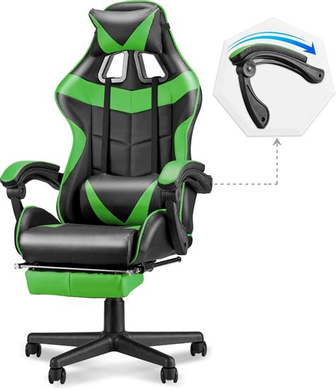 Soontrans Sillas verdes para juegos con reposapiés silla ergonómica de