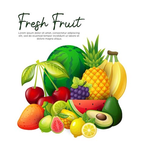 Desenho Realista De Fundo De Frutas Frescas Vetor Premium