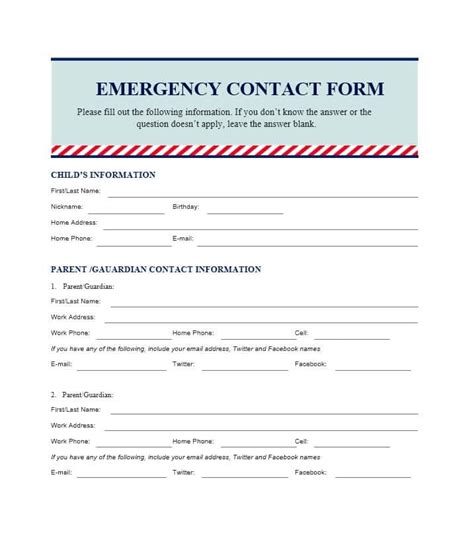 Printable Employee Emergency Contact Form Template Printable Forms