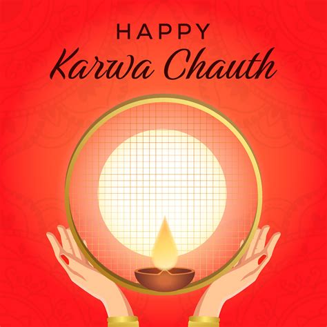 happy karwa chauth festival with full moon and hands 11864291 Vector ...