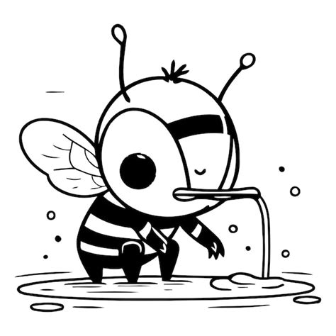 Premium Vector Cute Cartoon Bee In Puddle Of Water Vector Illustration