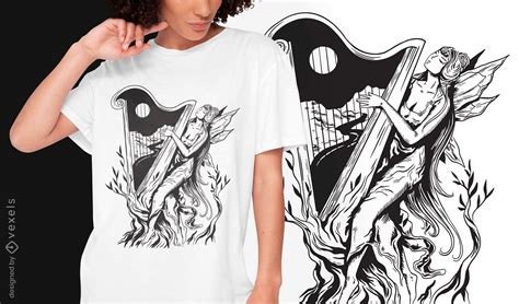 Fairy Music Dark Art Nouveau T Shirt Design Vector Download