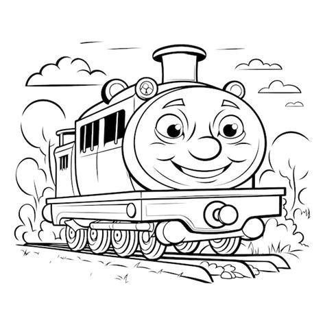 Dibujos animados de trenes ilustración vectorial en blanco y negro para